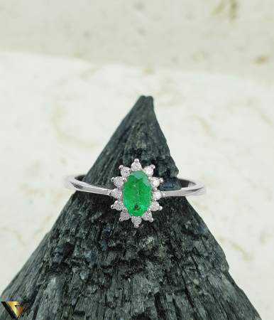 Inel Aur Alb 18k, Diamante, Smarald [1]