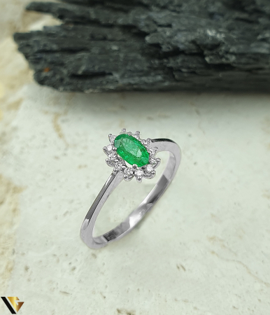 Inele cu diamante - Inel Aur Alb 18k, Diamante, Smarald