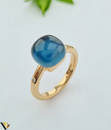 Inele cu diamante - Inel Bigli Mini Sweety 18K , London Blue Topaz si  Diamant 0.02 ct