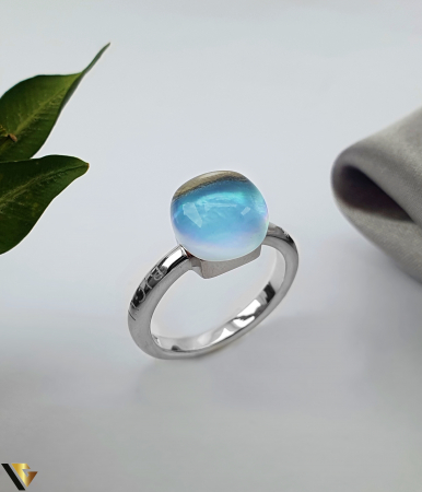 Inele cu diamante - Inel Bigli Mini Sweety 18K , Rock Crystal Blues si Diamant 0.02 ct