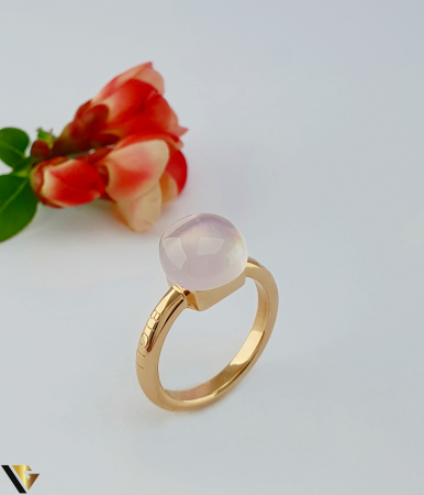 Inele cu diamante - Inel Bigli Mini Sweety din Aur 18K , Cuart Roz si Diamant 0.02 ct