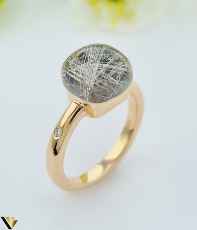 Inele din aur - Inel Bigli Mini Sweety din Aur 18K, Cuart Rutilat si Diamant 0.02 ct  6.92g