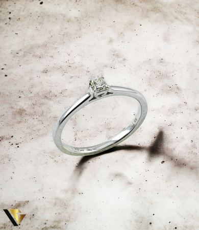 Inele cu diamante - Inel Logodna Aur Alb 9k, Diamant aprox. 0.13 ct