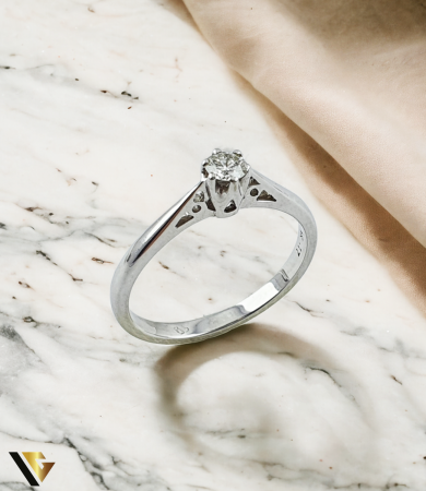 Inele cu diamante - Inel Logodna Aur Alb 9k, Diamant 0.17 ct