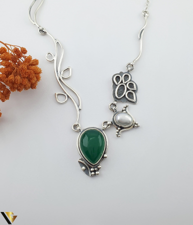 Colier Argint 925, Onix verde si Perla [1]