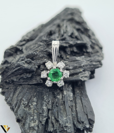 Pandantive din aur - Lant cu Pandantiv Aur 14k ,18k, Diamante 0.18ct, Smarald