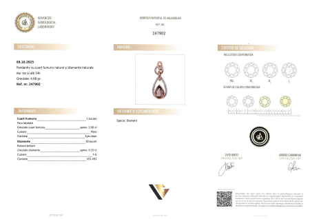 Lant cu Pandantiv Aur 14k, Cuart Fumuriu 2.00 ct, Diamante 0.15 ct [3]