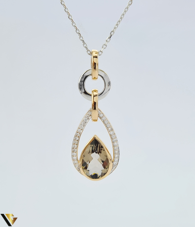 Coliere si lanturi din aur - Lant cu Pandantiv Aur 14k, Cuart Fumuriu 2.00 ct, Diamante 0.15 ct