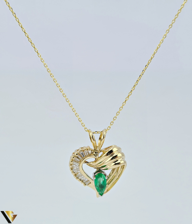 Coliere si lanturi - Lant cu Pandantiv Aur 14k, Diamant 0.51 ct, Smaralde 0.60 ct