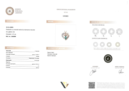 Lant cu Pandantiv Aur 14k, Diamant 0.51 ct, Smaralde 0.60 ct [3]