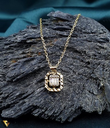 Coliere cu diamante - Lant cu Pandantiv Aur 14K, Diamante 0.09 ct in total