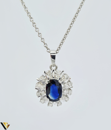 Coliere si lanturi - Lant cu Pandantiv Aur 14k, Diamante 0.26 ct, Safir 1.12 ct