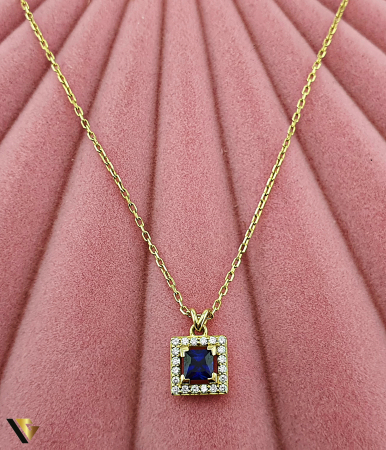 Lant cu Pandantiv Aur 14k, Diamante 0.10 ct total, Safir [0]