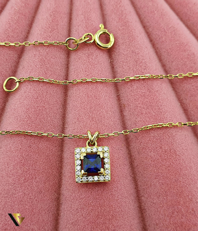 Lant cu Pandantiv Aur 14k, Diamante 0.10 ct total, Safir [1]