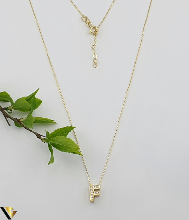 Coliere si lanturi din aur - Lant cu Pandantiv Aur 14k, Initiala F