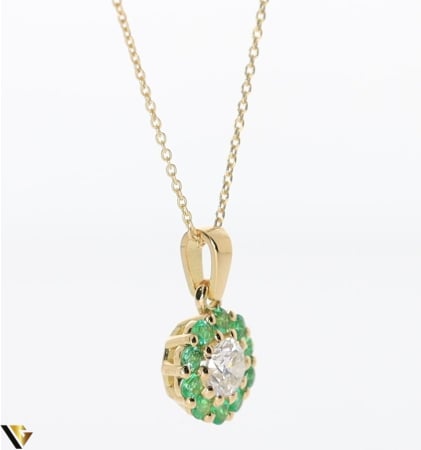 Lant cu Pandantiv Aur 18k, Diamant 0.21 ct, Smaralde 0.17 ct [2]