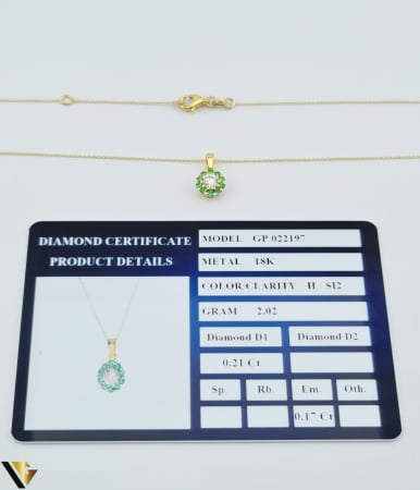 Lant cu Pandantiv Aur 18k, Diamant 0.21 ct, Smaralde 0.17 ct [7]