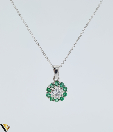 Coliere cu diamante - Lant cu Pandantiv Aur 18k, Diamant 0.23 ct, Smaralde 0.18 ct