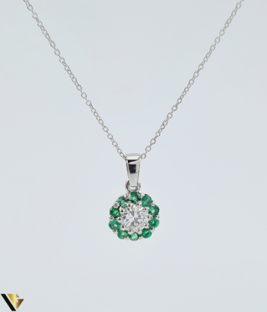 Coliere cu diamante - Lant cu Pandantiv Aur 18k, Diamant 0.23 ct, Smaralde 0.18 ct