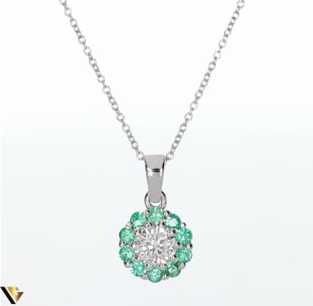 Lant cu Pandantiv Aur 18k, Diamant 0.23 ct, Smaralde 0.18 ct [1]