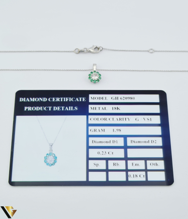 Lant cu Pandantiv Aur 18k, Diamant 0.23 ct, Smaralde 0.18 ct [7]