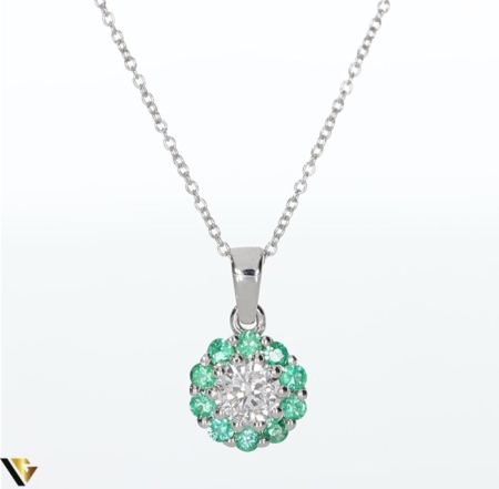 Lant cu Pandantiv Aur 18k, Diamant 0.23 ct, Smaralde 0.18 ct [1]