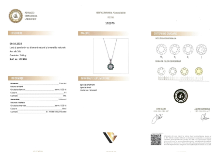 Lant cu Pandantiv Aur 18k, Diamant 0.25 ct, Smaralde 0.18 ct [5]