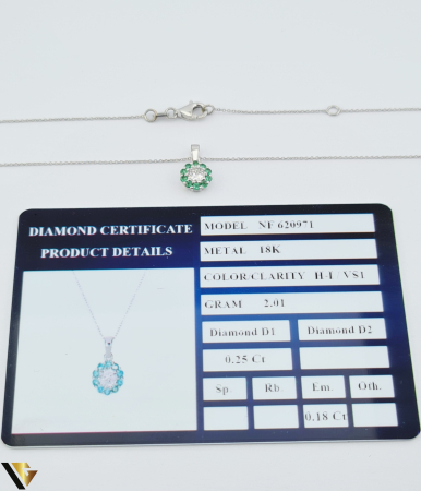 Lant cu Pandantiv Aur 18k, Diamant 0.25 ct, Smaralde 0.18 ct [7]