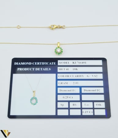 Lant cu Pandantiv Aur 18k, Diamant 0.25 ct, Smaralde 0.19 ct [7]