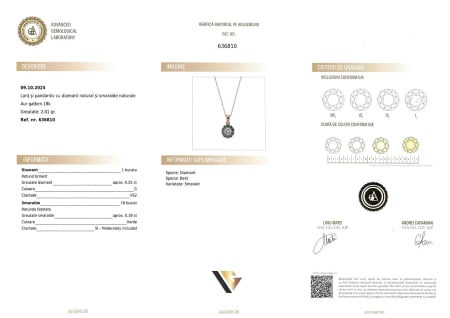 Lant cu Pandantiv Aur 18k, Diamant 0.25 ct, Smaralde 0.19 ct [5]