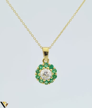 Coliere cu diamante - Lant cu Pandantiv Aur 18k, Diamant 0.25 ct, Smaralde 0.19 ct