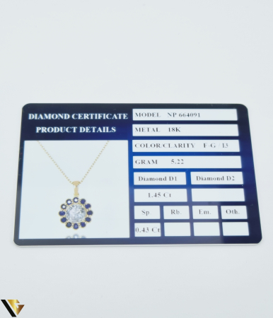 Lant cu Pandantiv Aur 18k, Diamant 1.45 ct, Safire 0.43 ct [8]