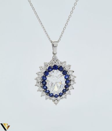 Coliere si lanturi din aur - Lant cu Pandantiv Aur 18k, Diamant 4.27 ct, Safire 1.01 ct
