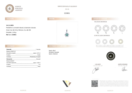 Lant cu Pandantiv Aur 14k ,18k, Diamante 0.18ct, Smarald [3]