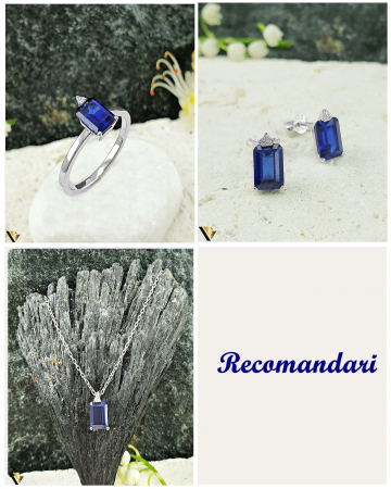 Lant cu Pandantiv Aur Alb 14k, Diamante 0.01 ct in total, Safir [3]