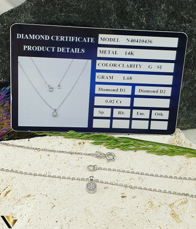 Lant cu Pandantiv Aur Alb 14k, Diamante 0.02 ct in total [2]