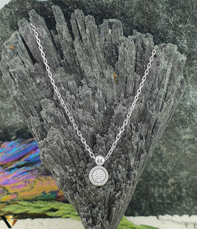 Coliere cu diamante - Lant cu Pandantiv Aur Alb 14k, Diamante 0.02 ct in total