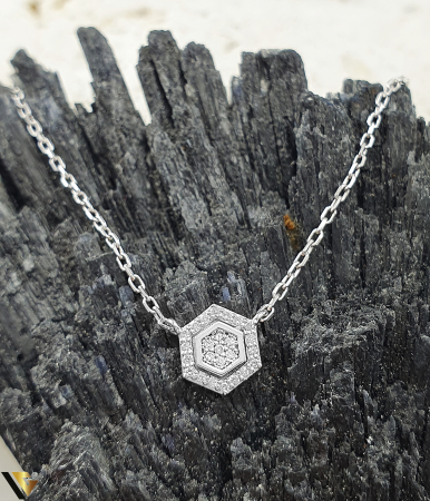 Lant cu Pandantiv Aur Alb 14k, Diamante 0.05 ct in total [1]