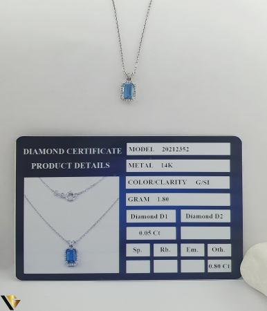 Lant cu Pandantiv Aur Alb 14k, Diamante 0.05 ct, Topaz [2]