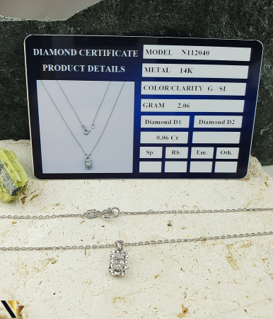 Lant cu Pandantiv Aur Alb 14k, Diamante 0.06 ct in total [2]