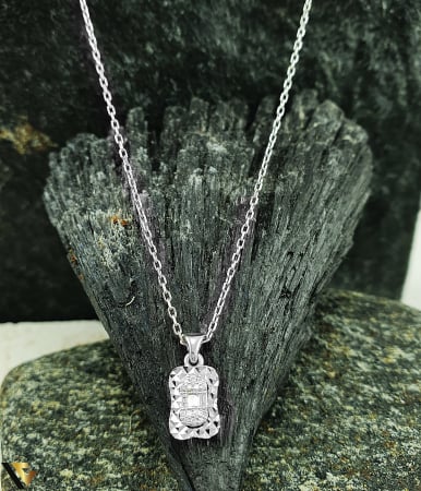Coliere cu diamante - Lant cu Pandantiv Aur Alb 14k, Diamante 0.06 ct in total