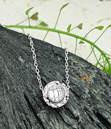 Lant cu Pandantiv Aur Alb 14k, Diamante 0.08 ct in total [1]