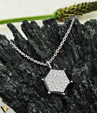 Lant cu Pandantiv Aur Alb 14k, Diamante 0.14 ct in total [1]