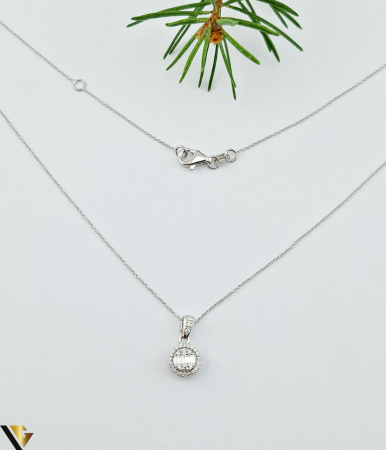 Coliere cu diamante - Lant cu Pandantiv Aur Alb 18k, Diamante 0.20 ct