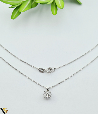 Coliere cu diamante - Lant cu Pandantiv Aur Alb 14k, Diamante 0.21 ct