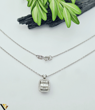Coliere cu diamante - Lant cu Pandantiv Aur Alb 14k, Diamante 0.30  ct