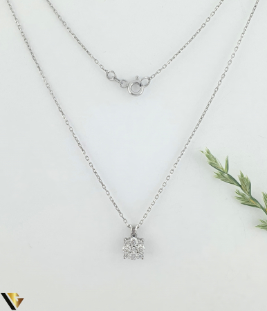 Coliere cu diamante - Lant cu Pandantiv Aur Alb 14k, Diamante 0.33 ct