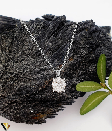 Bijuterii din aur - Lant cu Pandantiv Aur Alb 14k, Diamante 0.33 ct