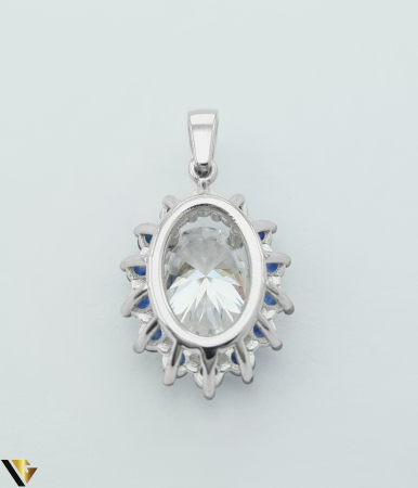 Lant cu Pandantiv Aur Alb 18k, Diamant de Laborator 2.08 ct, Safire 0.65 ct [2]