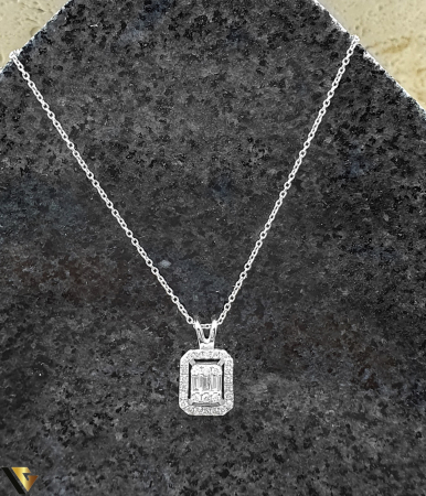 Coliere cu diamante - Lant cu Pandantiv Aur Alb 18k, Diamante 0.16 ct